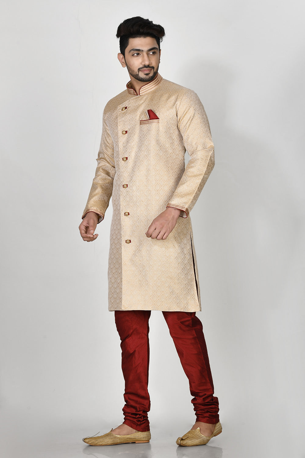Biscute Colour Jacquard Fabric Resham Embroidery Kurta Pajama