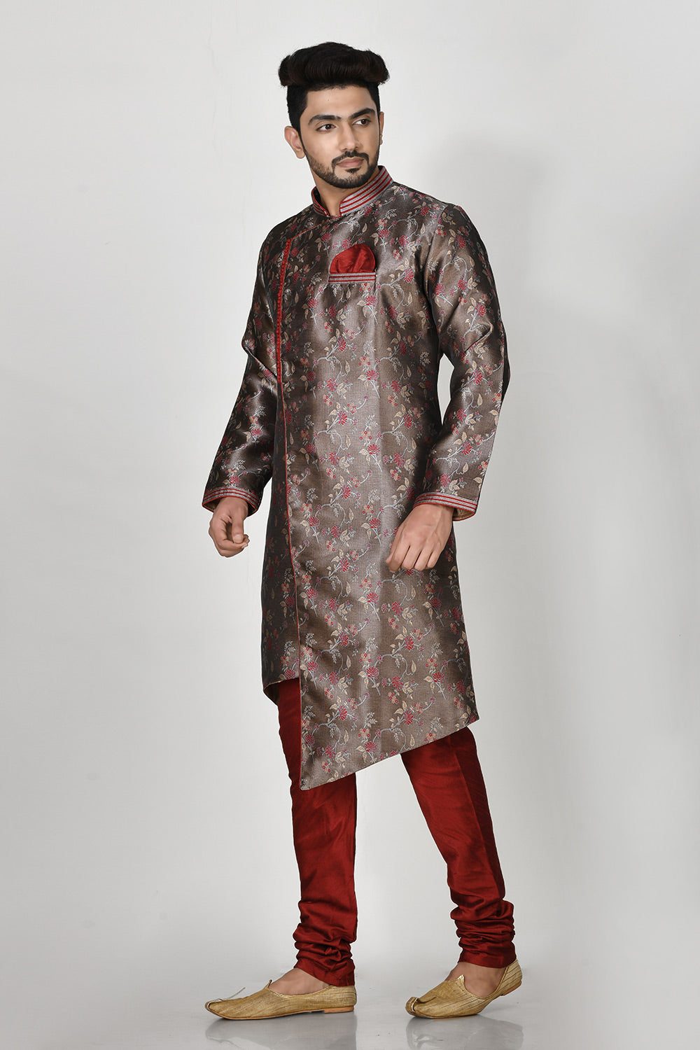 Grey Colour Jacquard Fabric Resham Embroidery Kurta Pajama