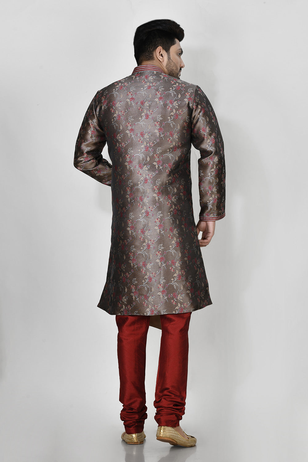 Grey Colour Jacquard Fabric Resham Embroidery Kurta Pajama