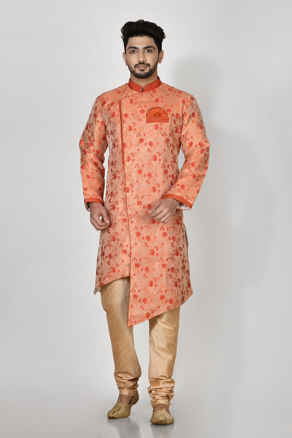 Orange Colour Jacquard Fabric Resham Embroidery Kurta Pajama