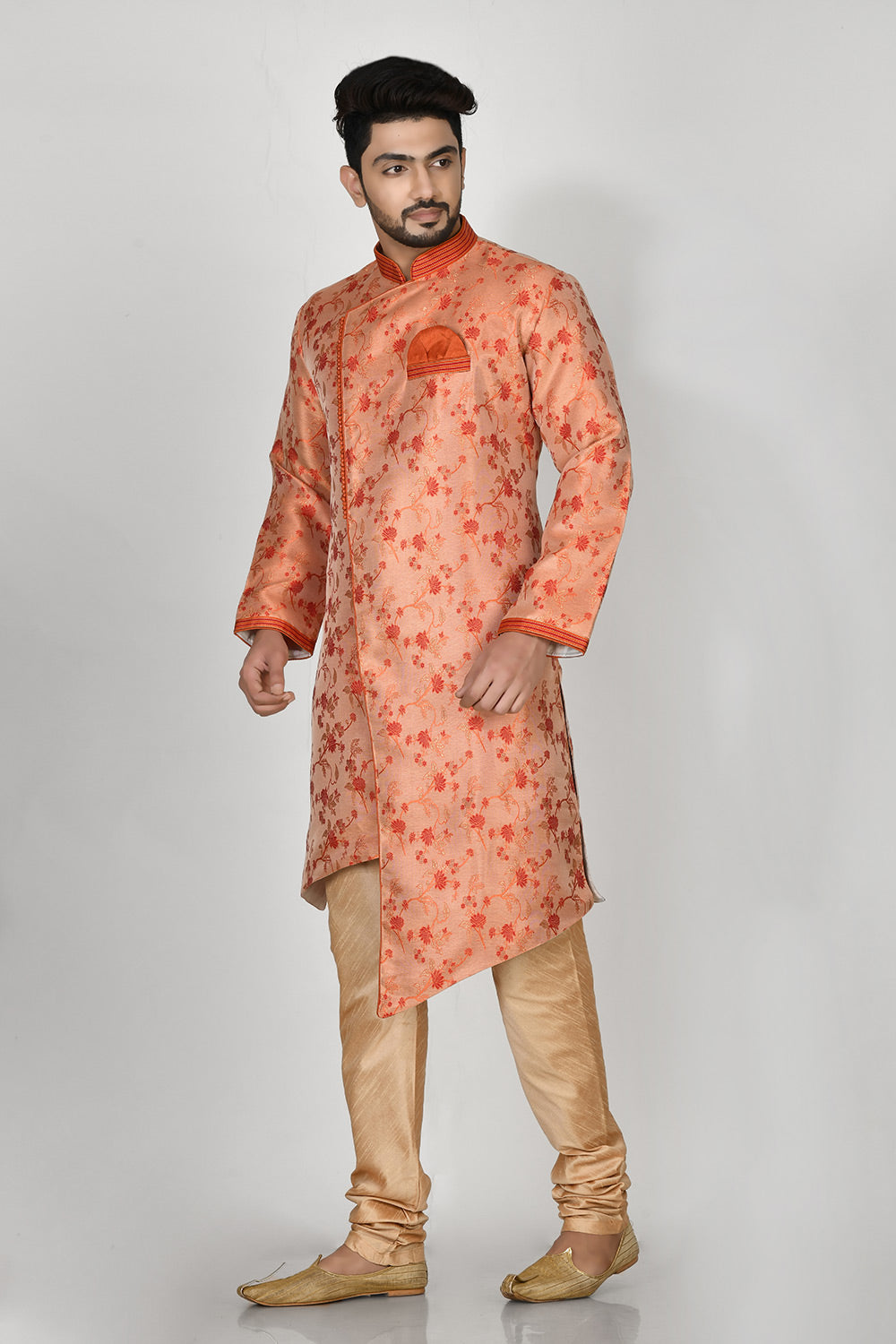 Orange Colour Jacquard Fabric Resham Embroidery Kurta Pajama