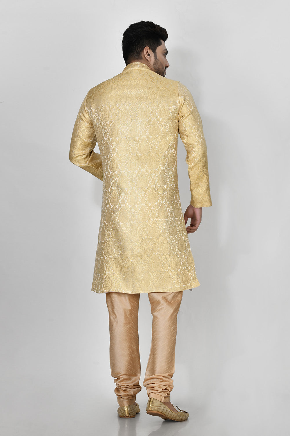 Gold Colour Jacquard Fabric Thread Work Kurta Pajama