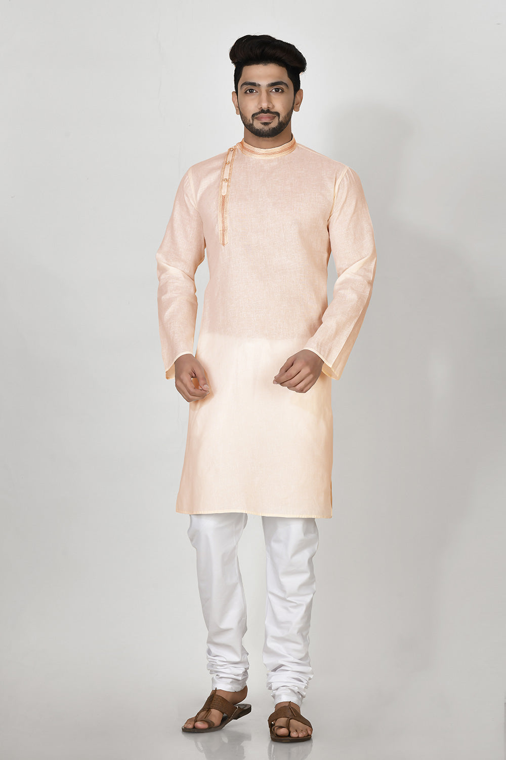 Biscute Colour Cotton Fabric Patch Work Kurta Pajama