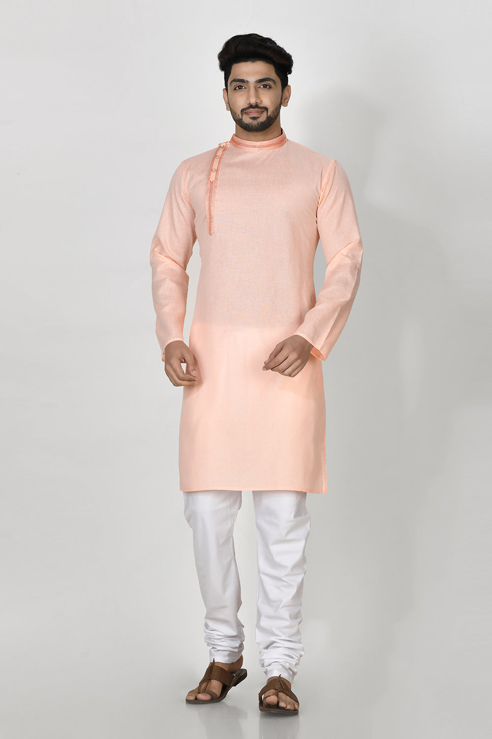 Baby Pink Colour Cotton Fabric Patch Work Kurta Pajama