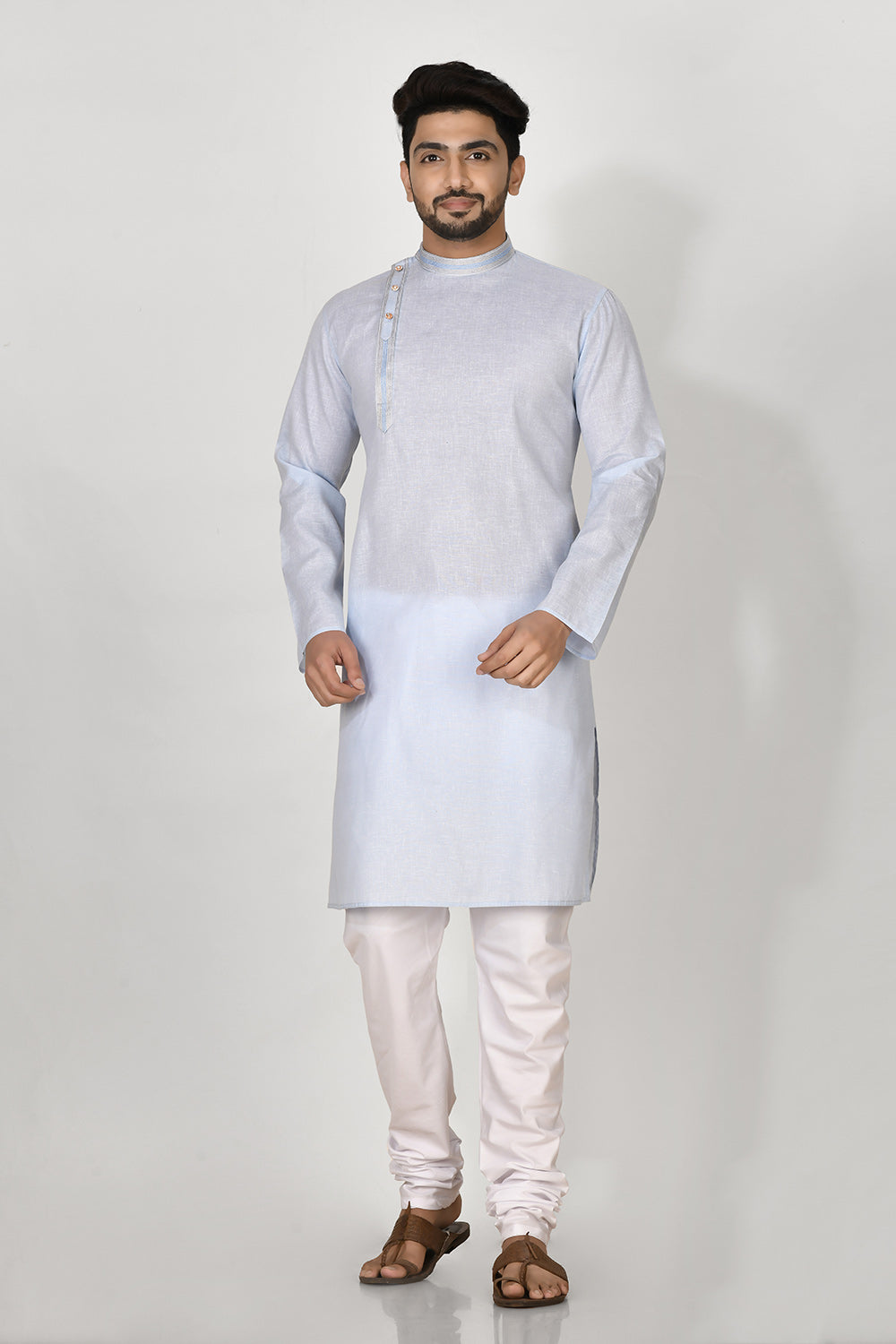 Sky Colour Cotton Fabric Patch Work Kurta Pajama