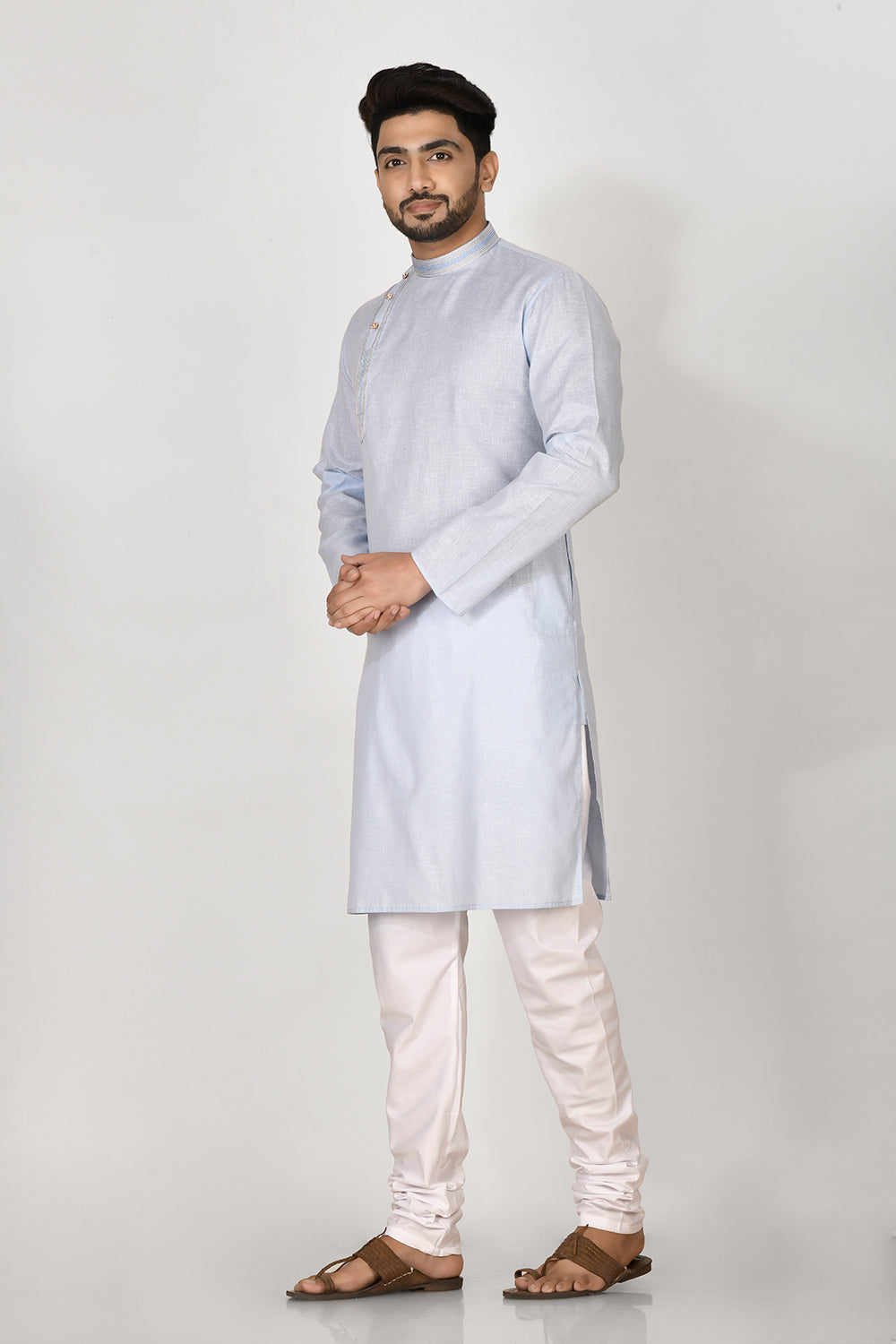 Sky Colour Cotton Fabric Patch Work Kurta Pajama