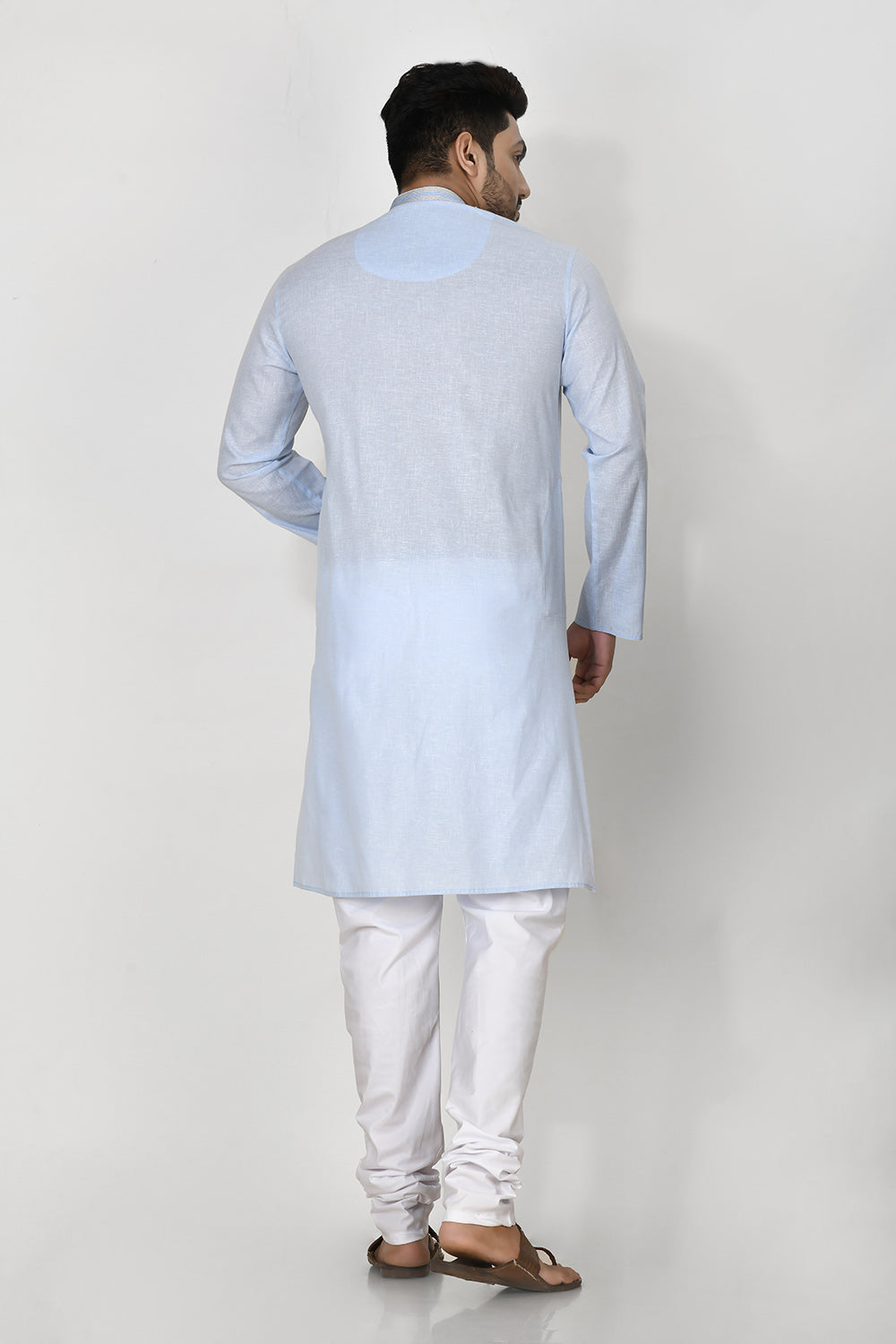 Sky Colour Cotton Fabric Patch Work Kurta Pajama