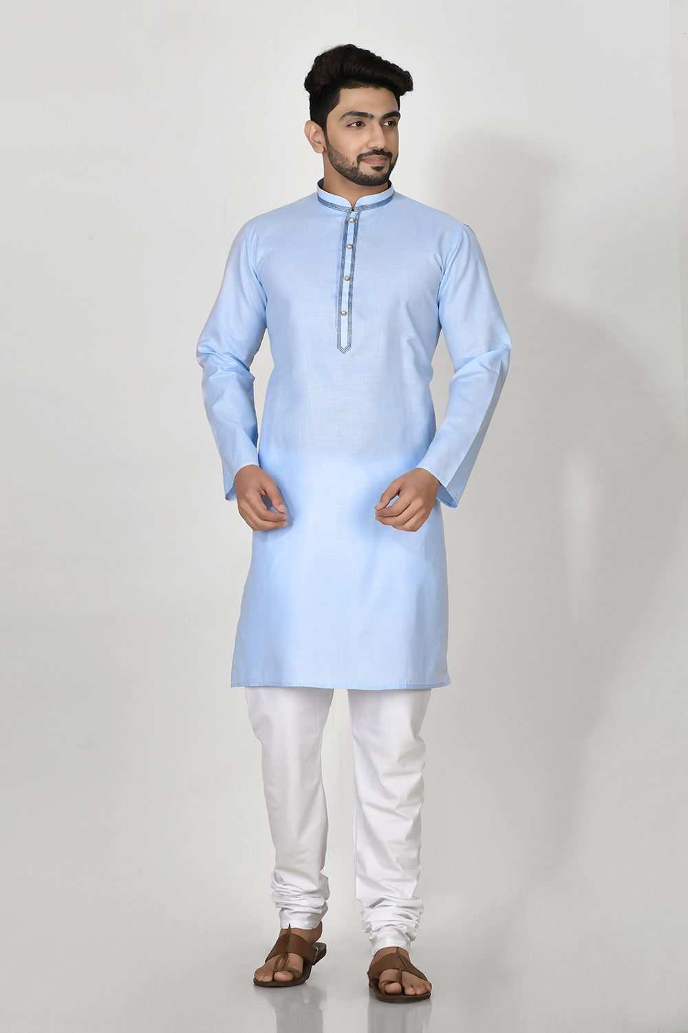 Sky Colour Cotton Fabric Patch Work Kurta Pajama