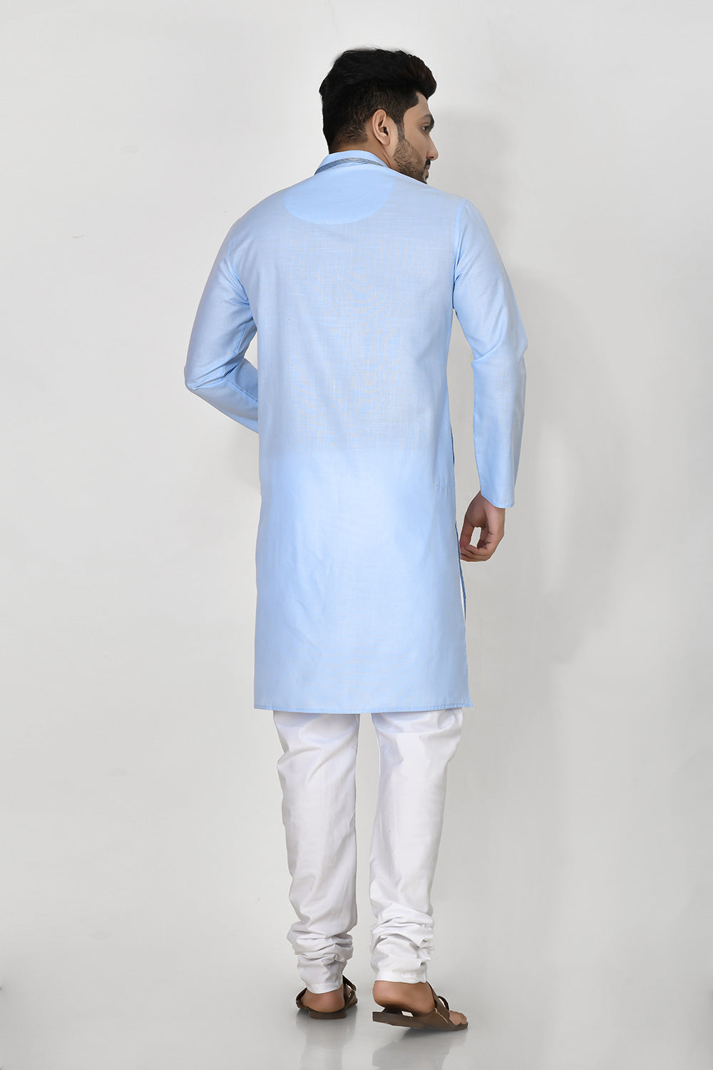 Sky Colour Cotton Fabric Patch Work Kurta Pajama