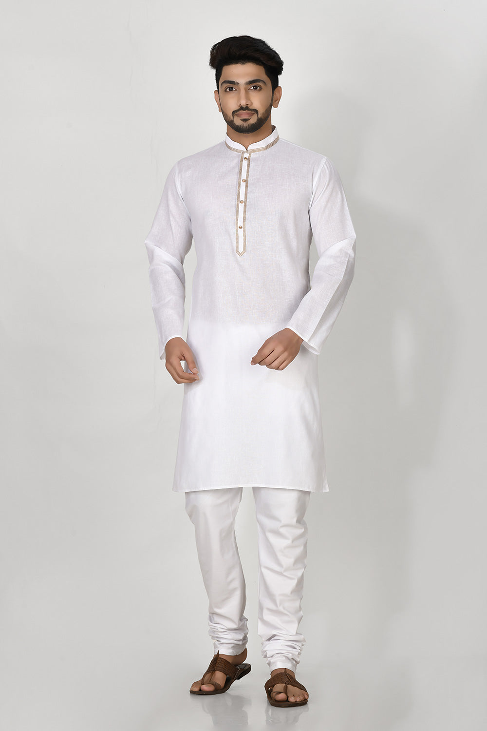 White Colour Cotton Fabric Patch Work Kurta Pajama