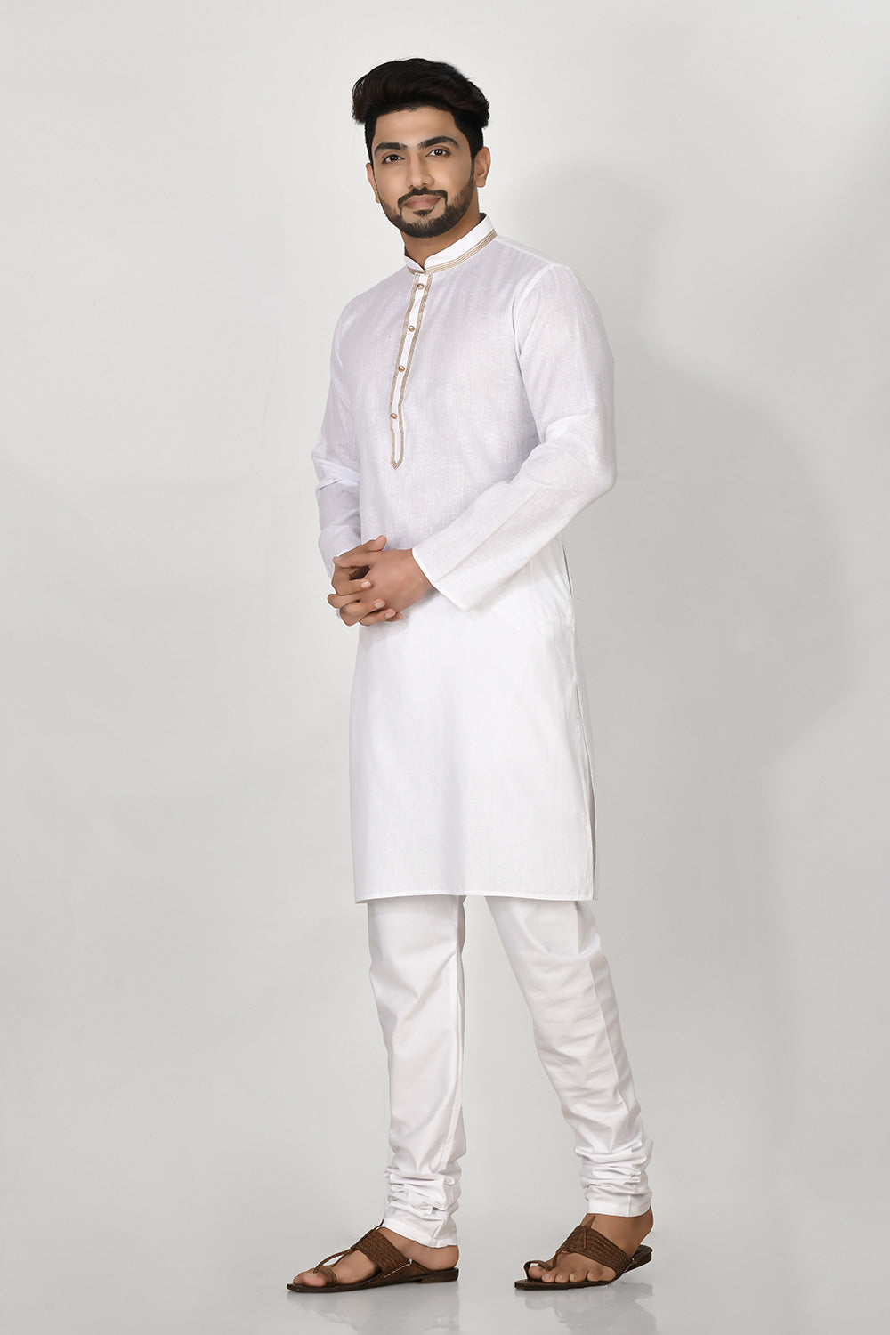 White Colour Cotton Fabric Patch Work Kurta Pajama