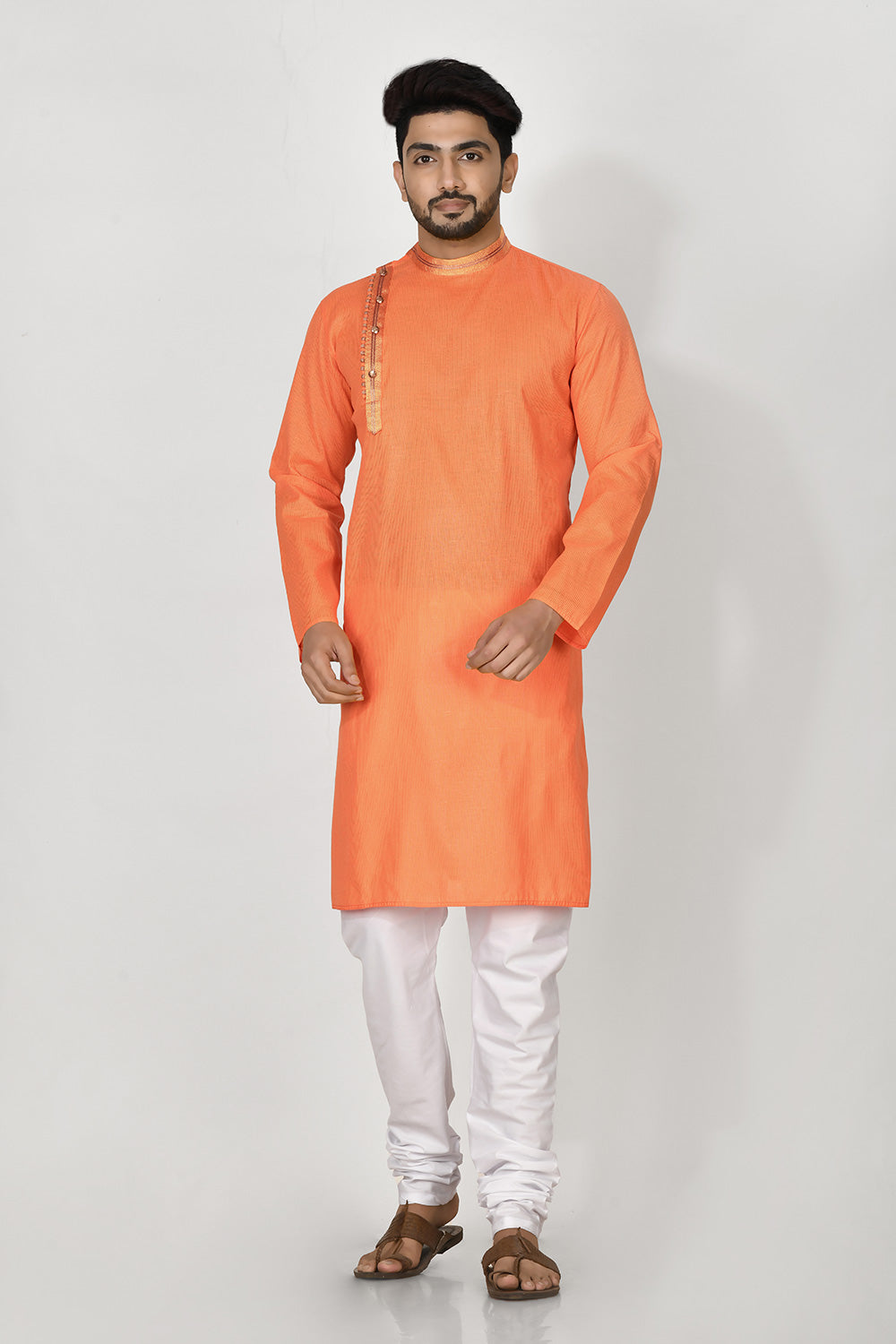 Orange Colour Cotton Fabric Patch Work Kurta Pajama