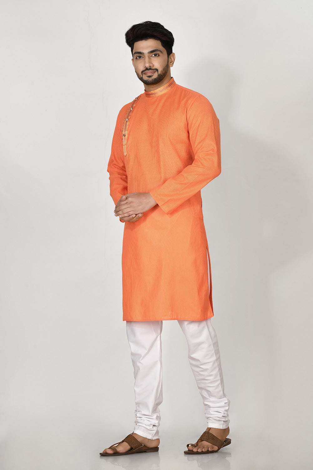 Orange Colour Cotton Fabric Patch Work Kurta Pajama