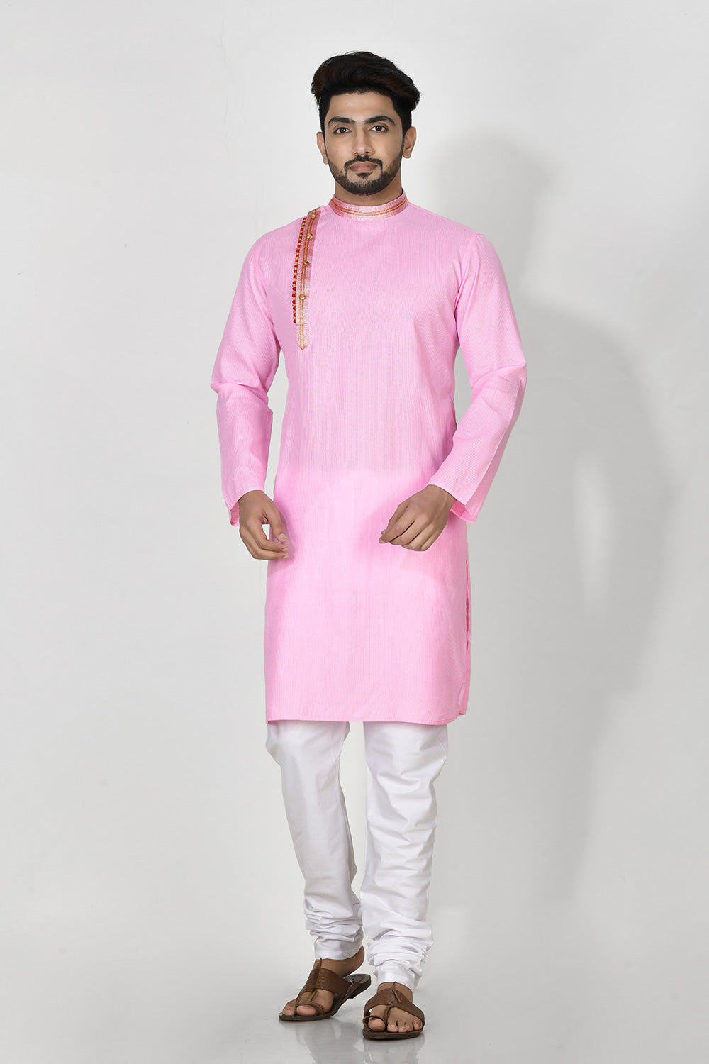 Pink Colour Cotton Fabric Patch Work Kurta Pajama