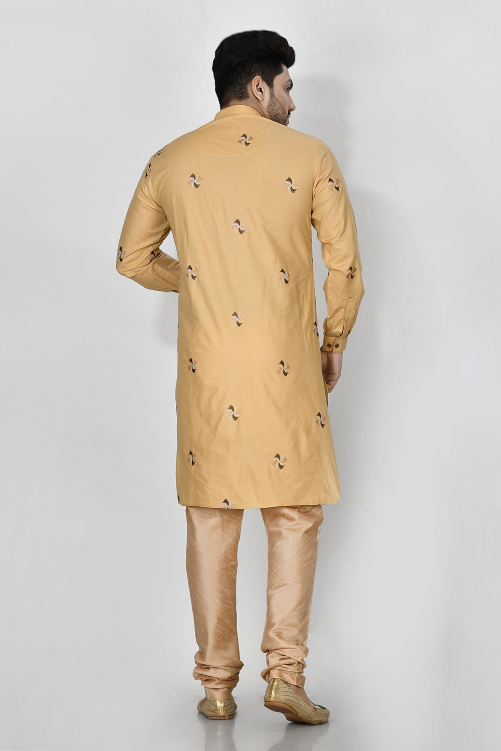 Gold Colour Cotton Fabric Resham Embroidery Kurta Pajama