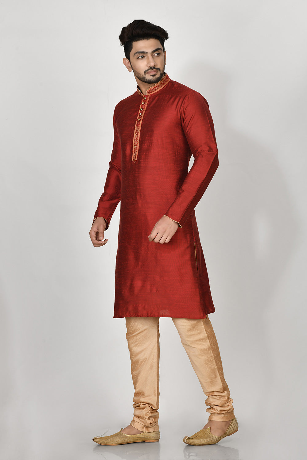 Maroon Colour Cotton Silk Fabric Resham Embroidery Kurta Pajama