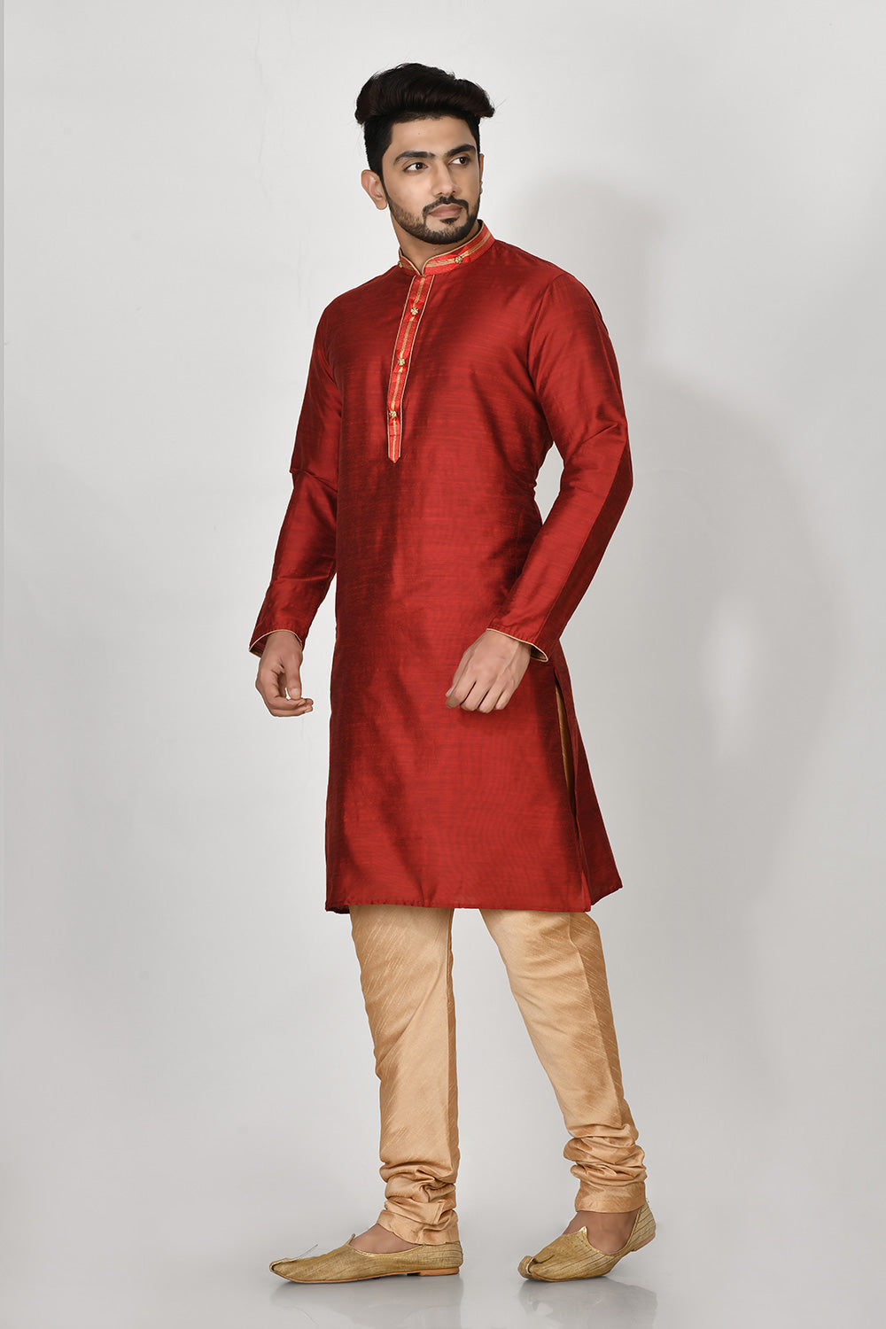 Maroon Colour Cotton Silk Fabric Resham Embroidery Kurta Pajama