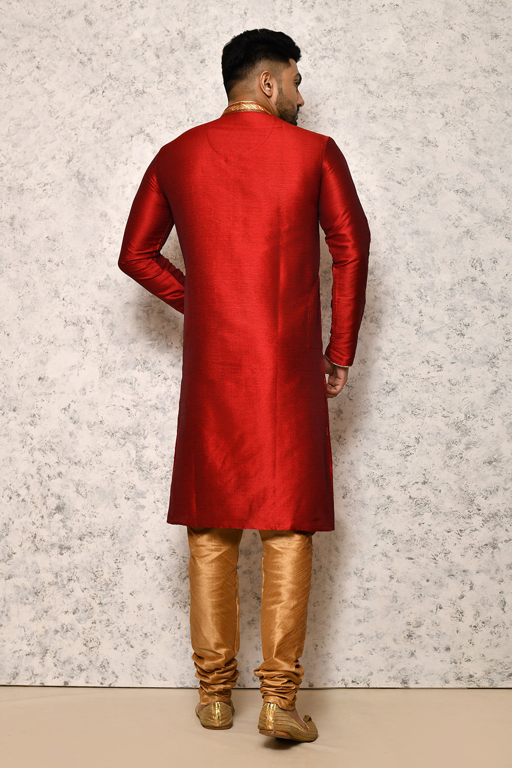 Maroon Colour Art Silk Fabric With Thread Work Kurta Pajama