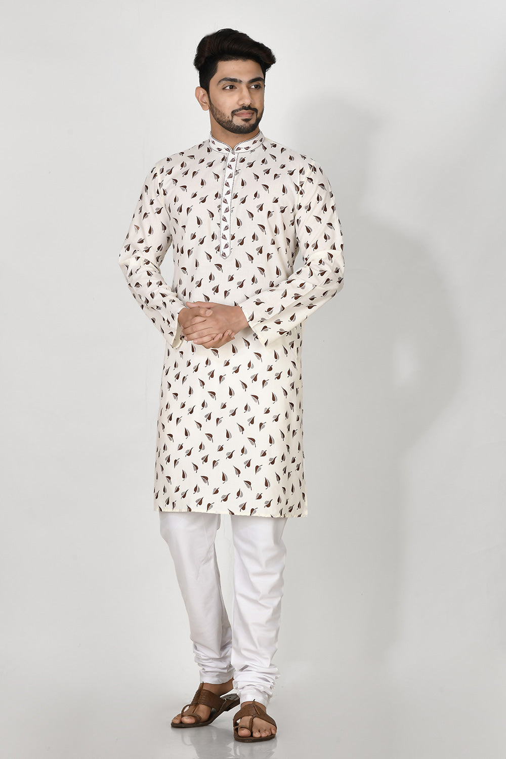 Brown Colour Cotton Fabric Printed Kurta Pajama