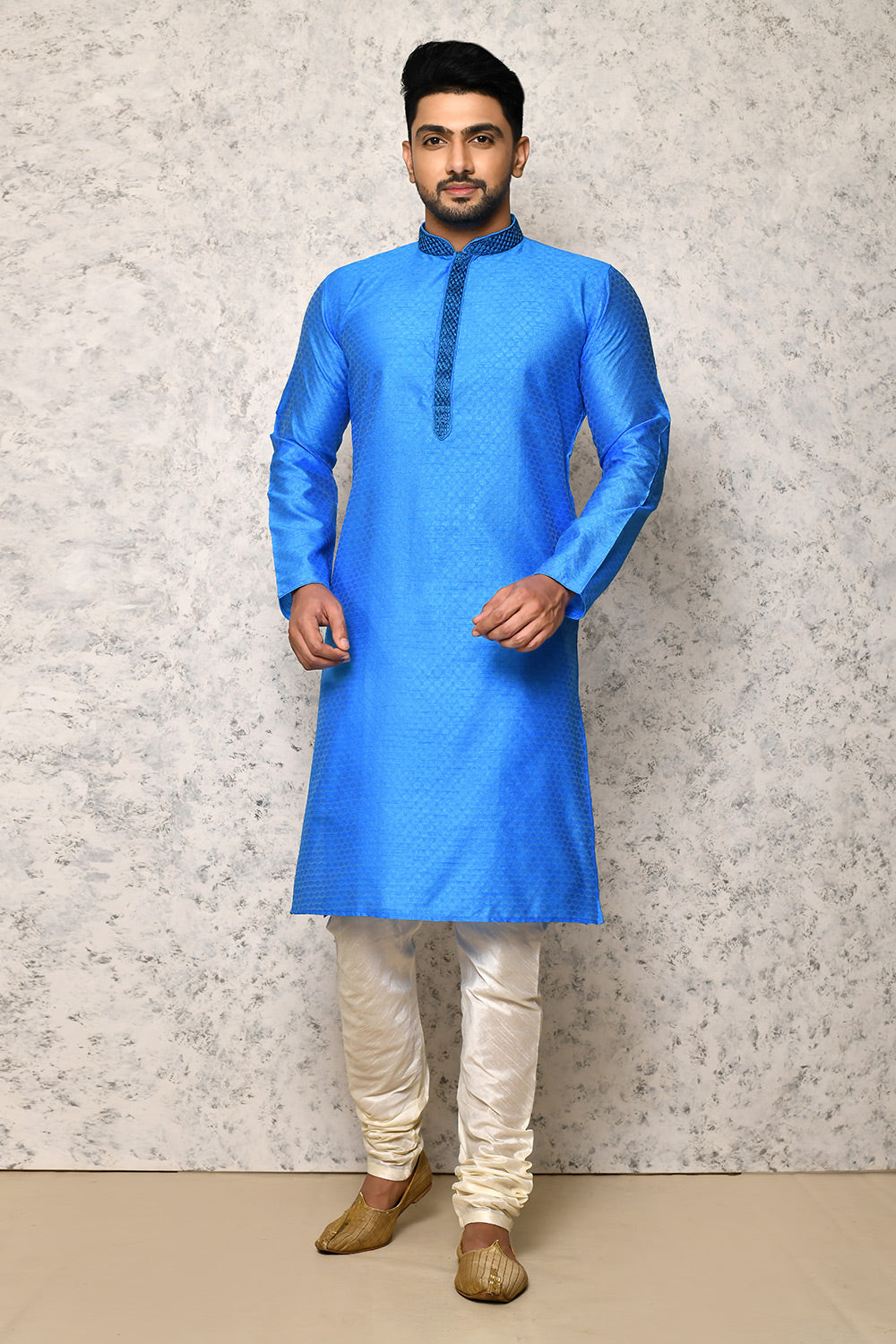 Sky Colour Art Silk Fabric Computer Work Kurta Pajama