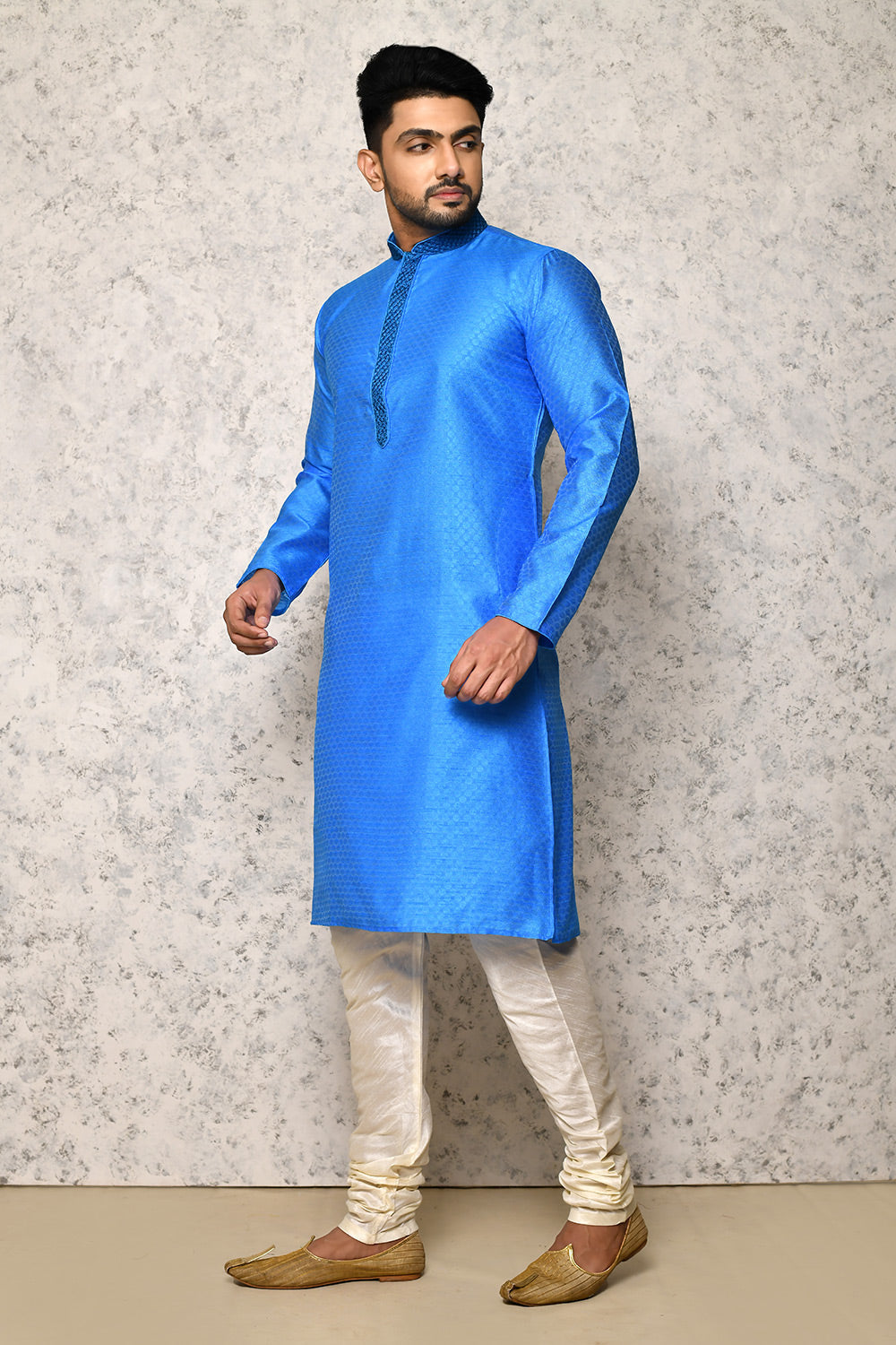 Sky Colour Art Silk Fabric Computer Work Kurta Pajama