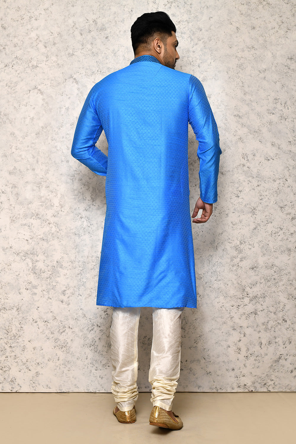 Sky Colour Art Silk Fabric Computer Work Kurta Pajama