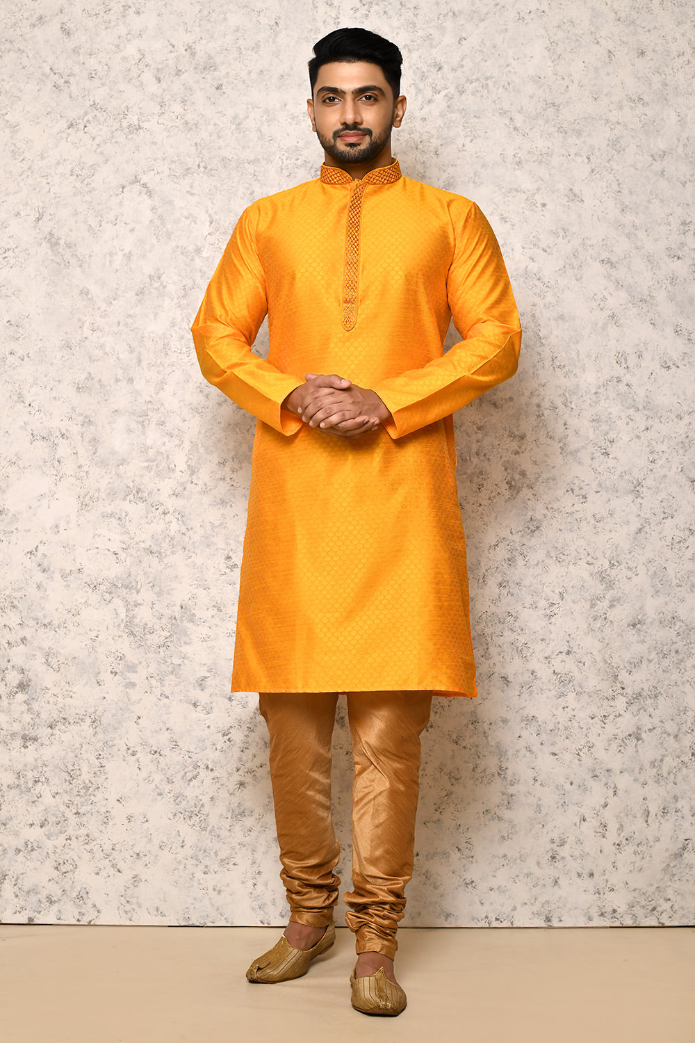 Yellow Colour Art Silk Fabric Computer Work Kurta Pajama