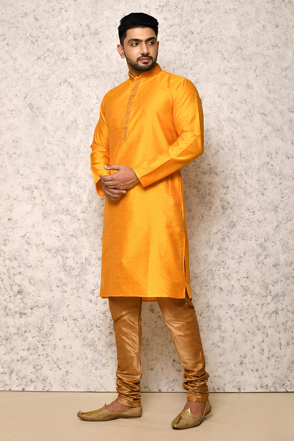 Yellow Colour Art Silk Fabric Computer Work Kurta Pajama