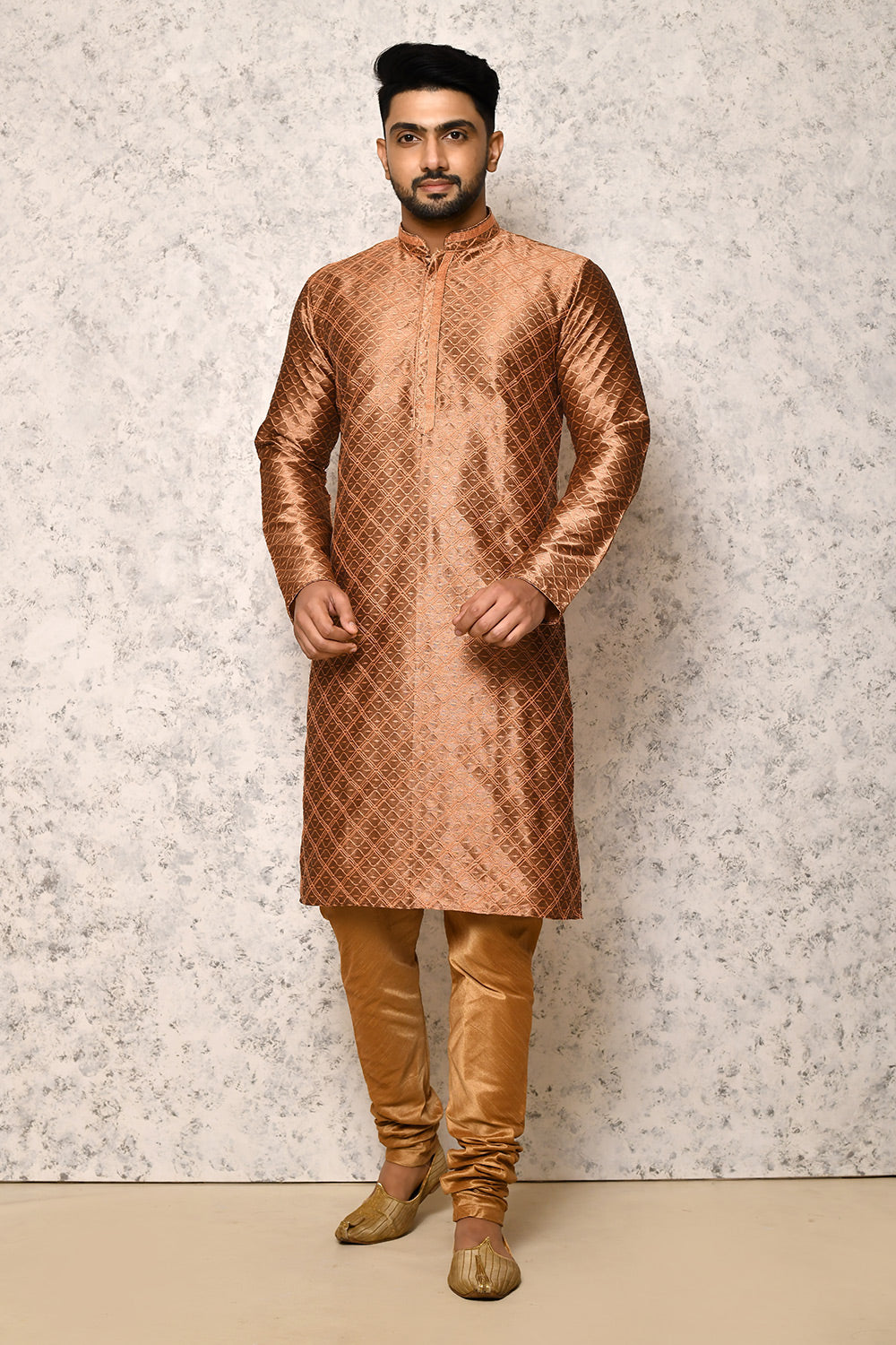 Copper Colour Art Silk Fabric Thread Work Kurta Pajama