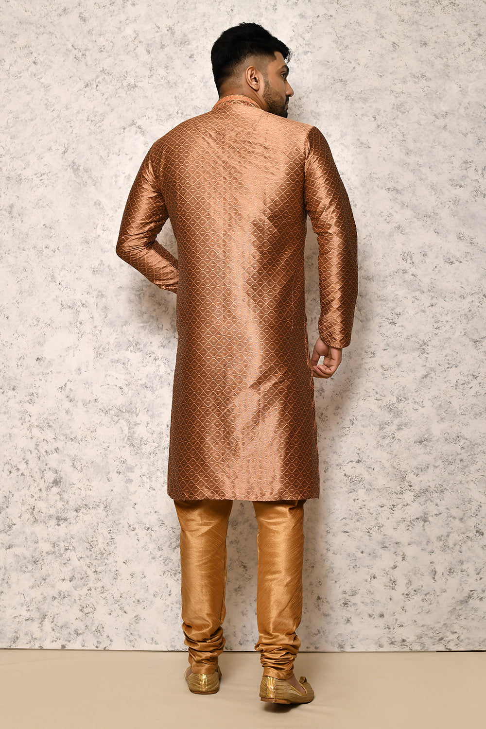 Copper Colour Art Silk Fabric Thread Work Kurta Pajama