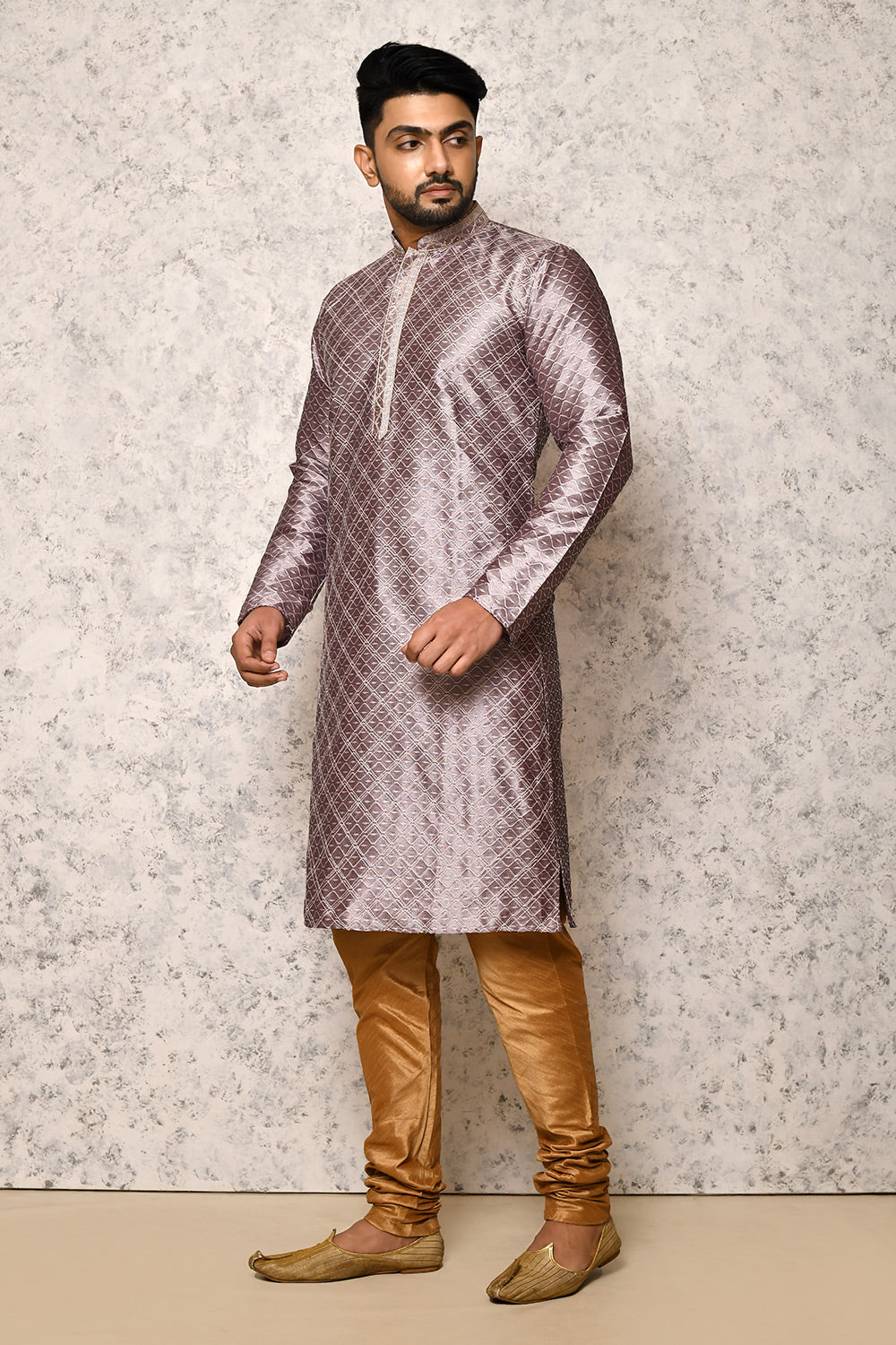 Purple Colour Art Silk Fabric Thread Work Kurta Pajama