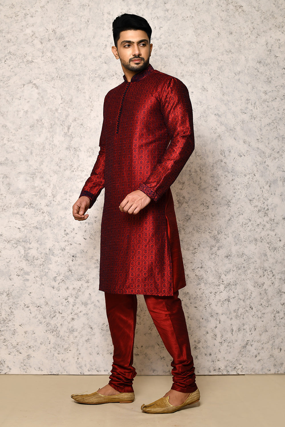 Maroon Colour Art Silk Fabric Machine Embroidery Kurta Pajama