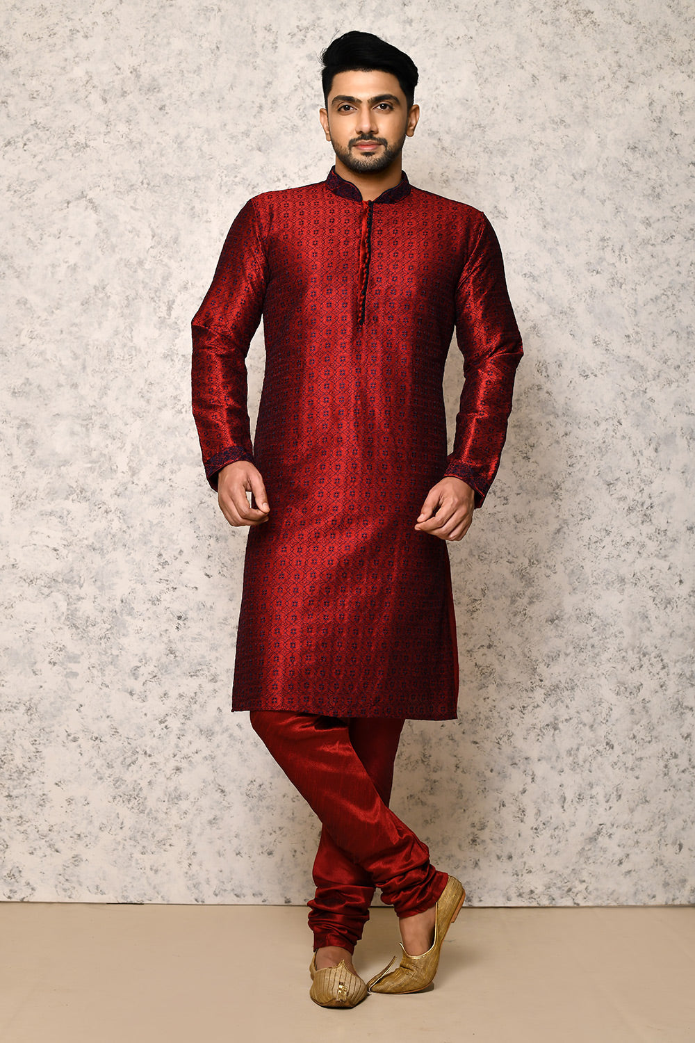 Maroon Colour Art Silk Fabric Machine Embroidery Kurta Pajama