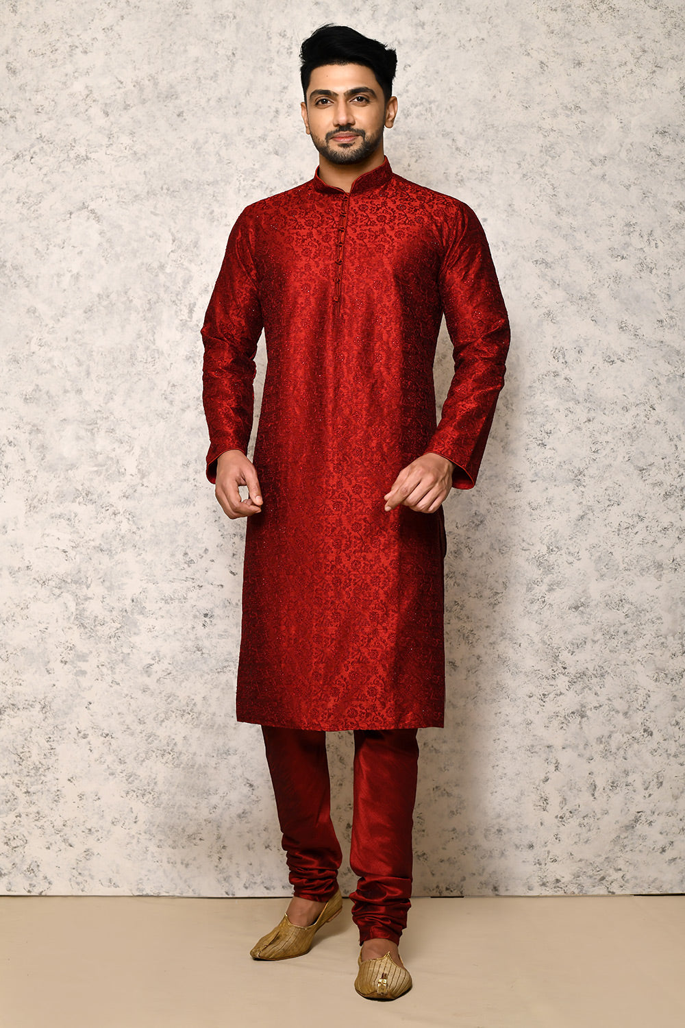 Maroon Colour Art Silk Fabric Computer & Hand Work Kurta Pajama