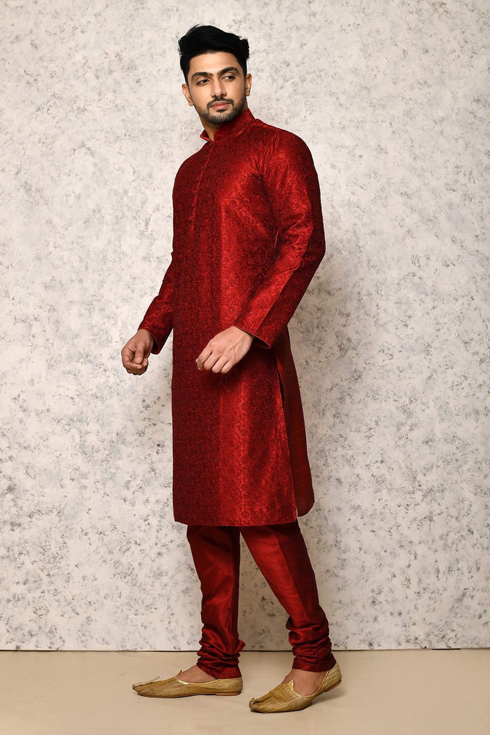 Maroon Colour Art Silk Fabric Computer & Hand Work Kurta Pajama