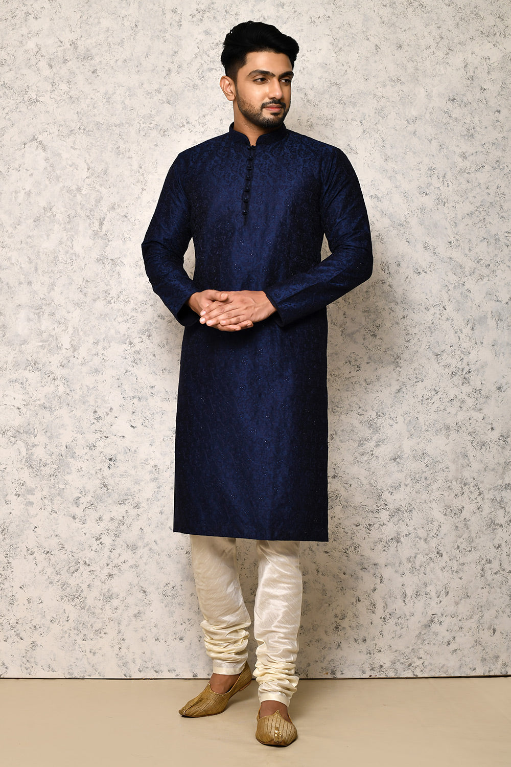 Royal Blue Colour Art Silk Fabric Computer & Hand Work Kurta Pajama