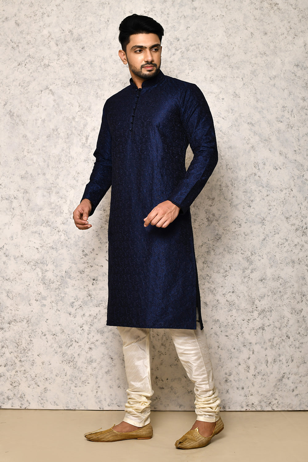 Royal Blue Colour Art Silk Fabric Computer & Hand Work Kurta Pajama