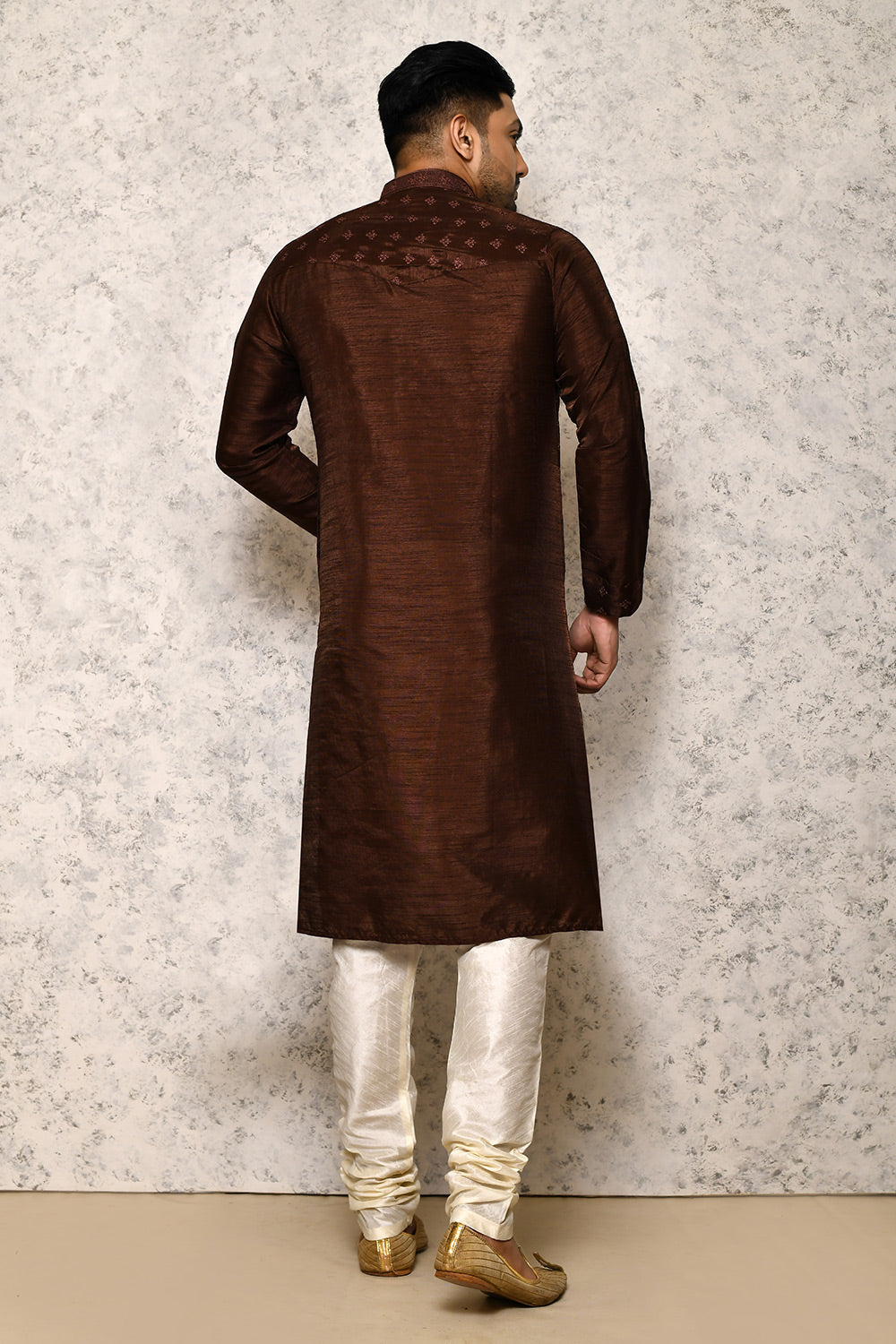 Brown Colour Art Silk Fabric Thread Work Kurta Pajama