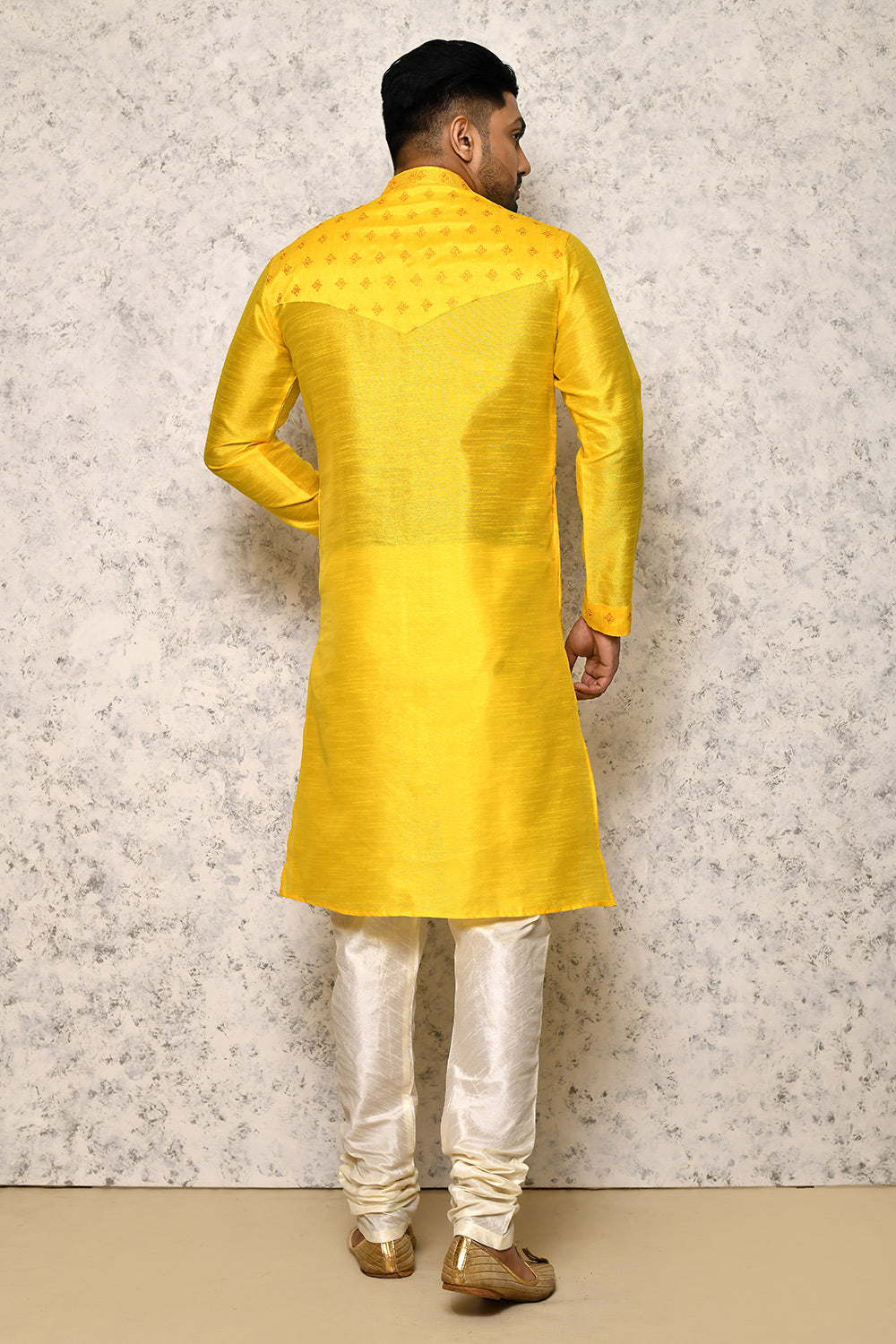 Yellow Colour Art Silk Fabric Thread Work Kurta Pajama