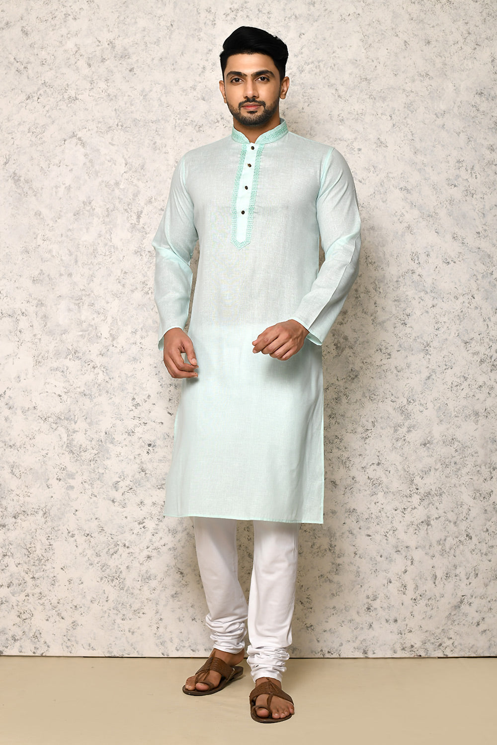 Pastel Colour cotton Fabric Machine Embroidery Kurta Pajama