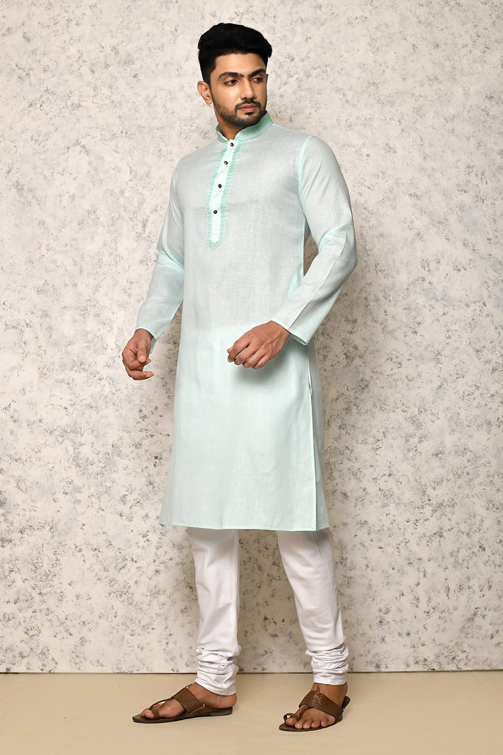 Pastel Colour cotton Fabric Machine Embroidery Kurta Pajama