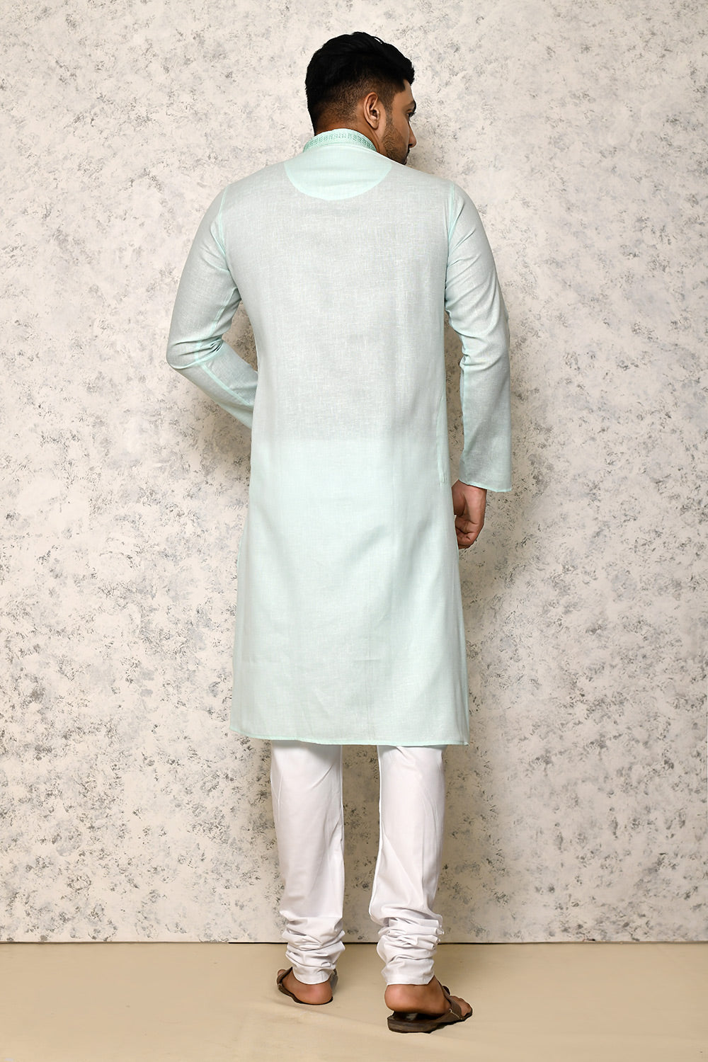 Pastel Colour cotton Fabric Machine Embroidery Kurta Pajama