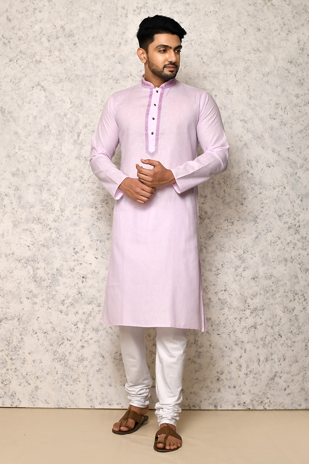 Purple Colour cotton Fabric Machine Embroidery Kurta Pajama