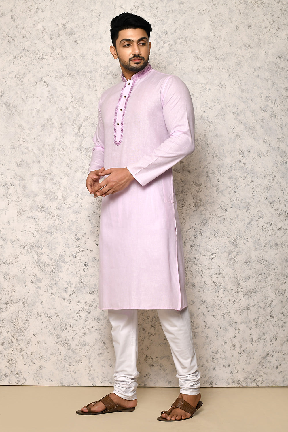 Purple Colour cotton Fabric Machine Embroidery Kurta Pajama