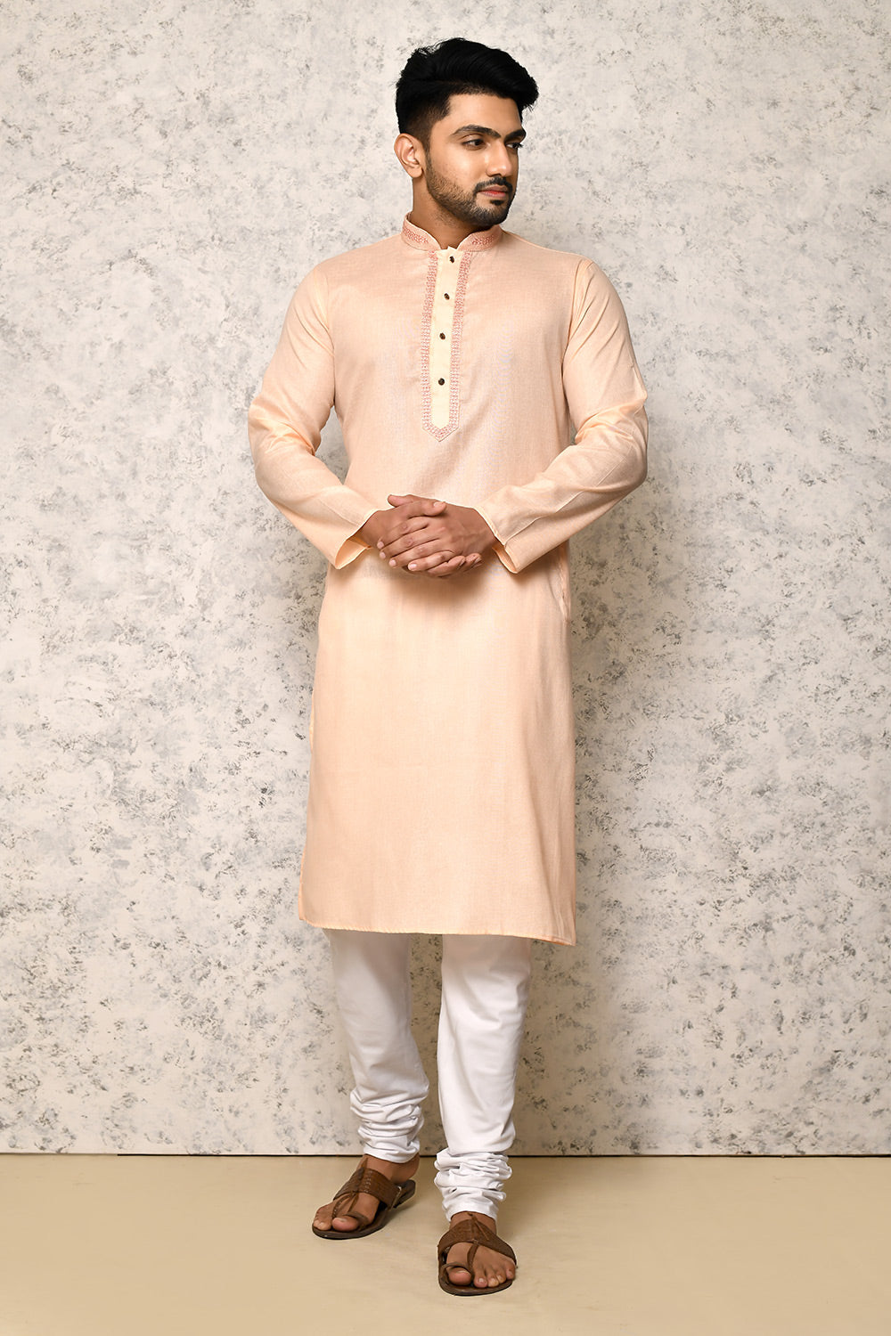 Rust Colour cotton Fabric Machine Embroidery Kurta Pajama