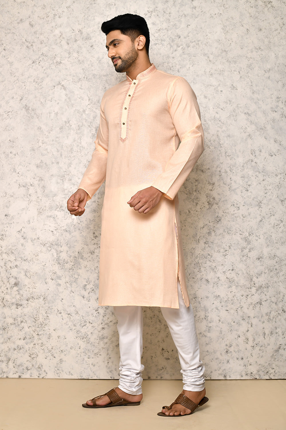 Rust Colour cotton Fabric Machine Embroidery Kurta Pajama