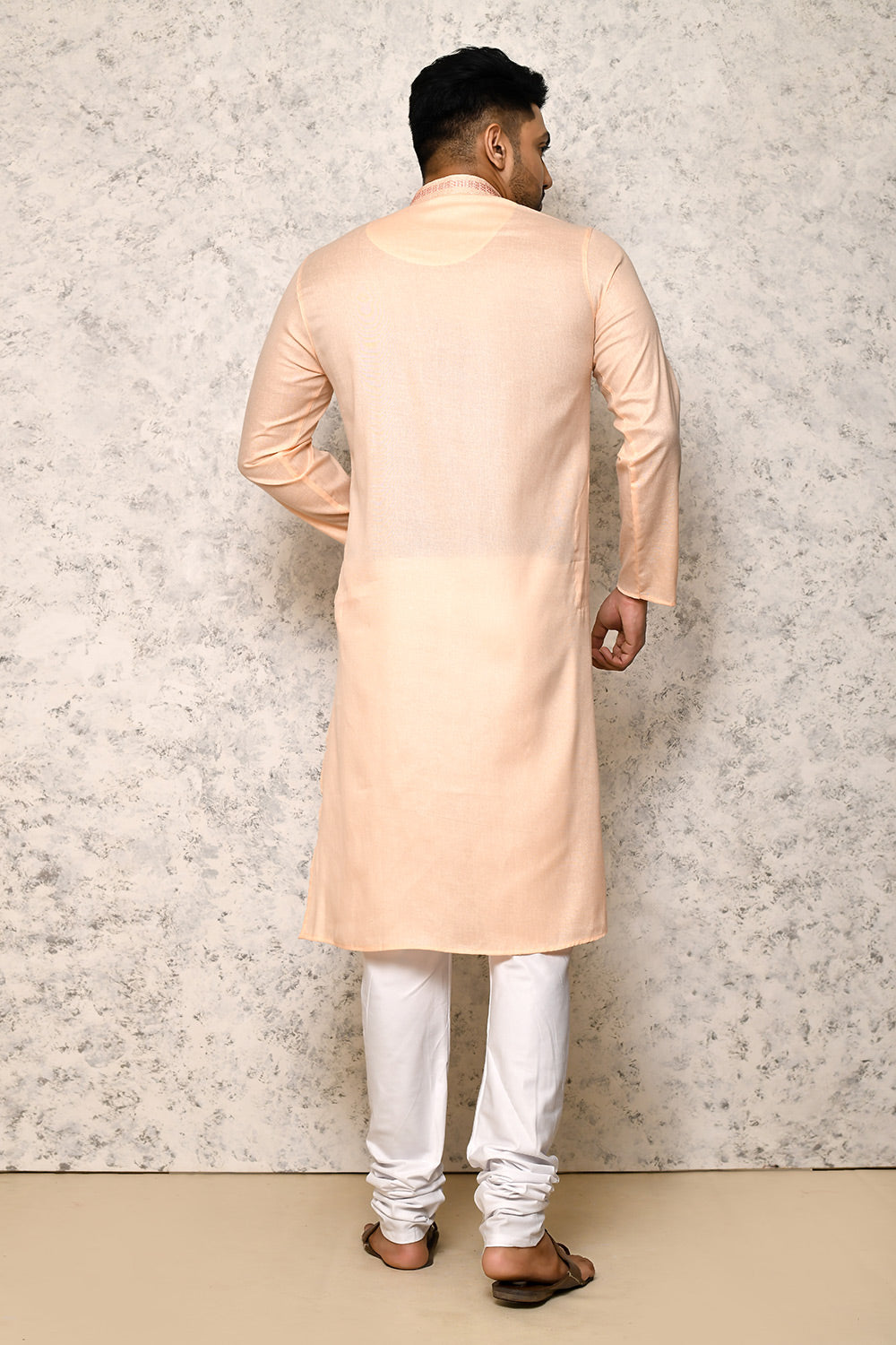 Rust Colour cotton Fabric Machine Embroidery Kurta Pajama