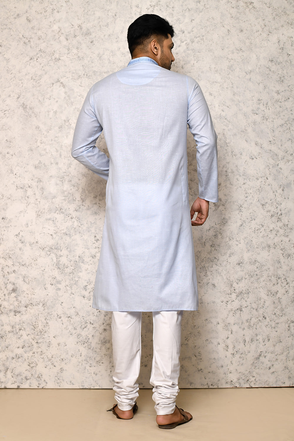 Sky Colour cotton Fabric Machine Embroidery Kurta Pajama