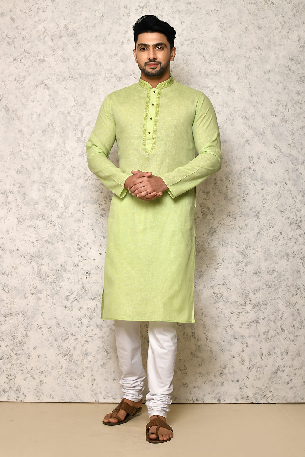 Sea Green Colour cotton Fabric Machine Embroidery Kurta Pajama