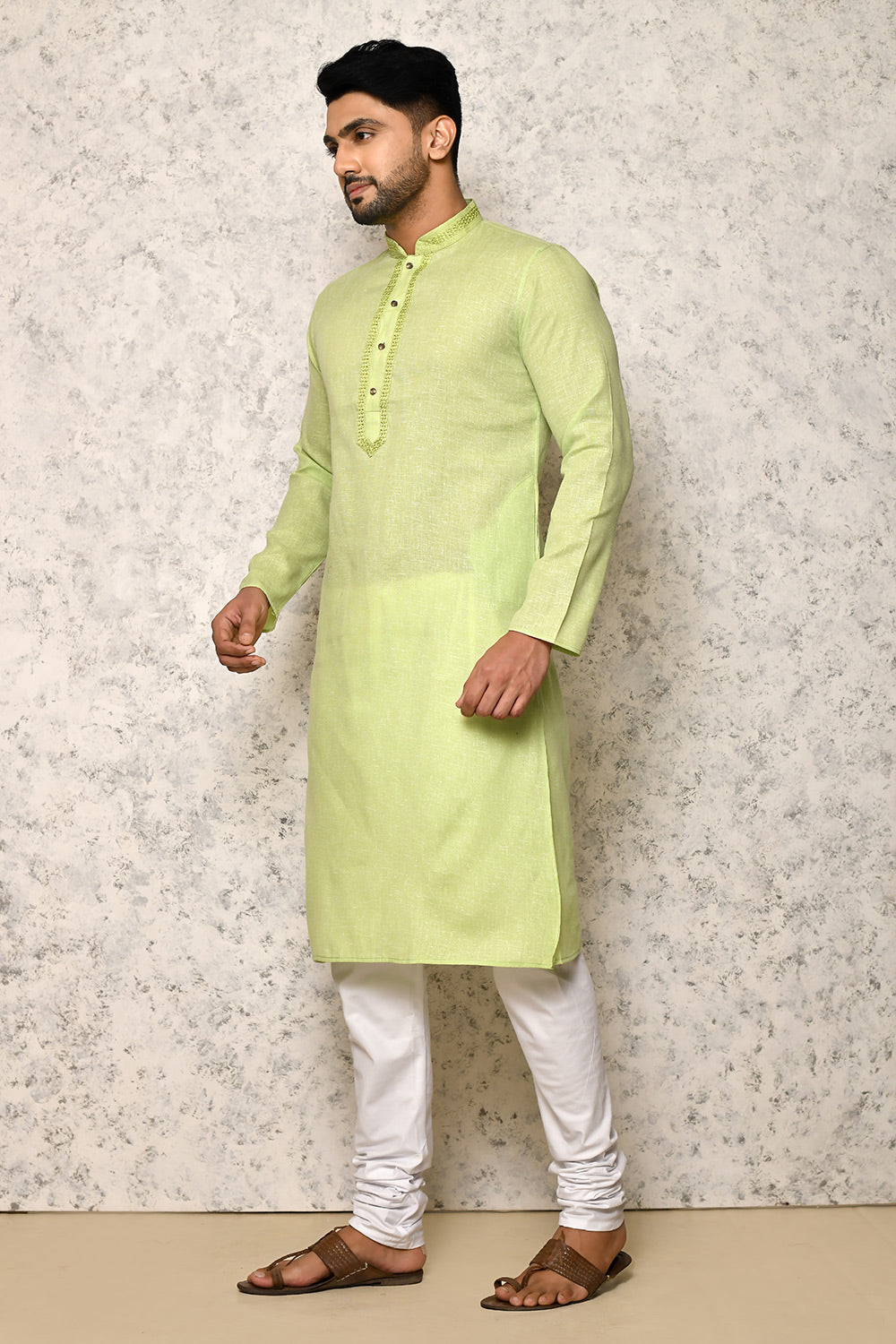 Sea Green Colour cotton Fabric Machine Embroidery Kurta Pajama